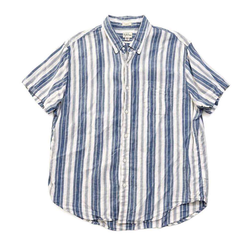 J.Crew Irish Linen Short-Sleeve Stripe Sport Shirt Blue White XXL